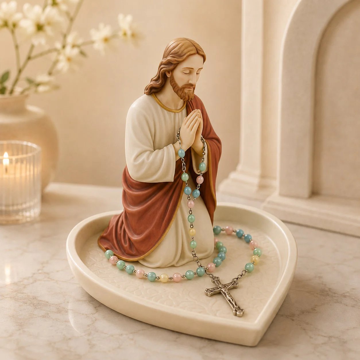 🎉✝️ HOT SALE 50% OFF - Graceful Faith Virgin Mary Ceramic Rosary Holder Keepsake Tray