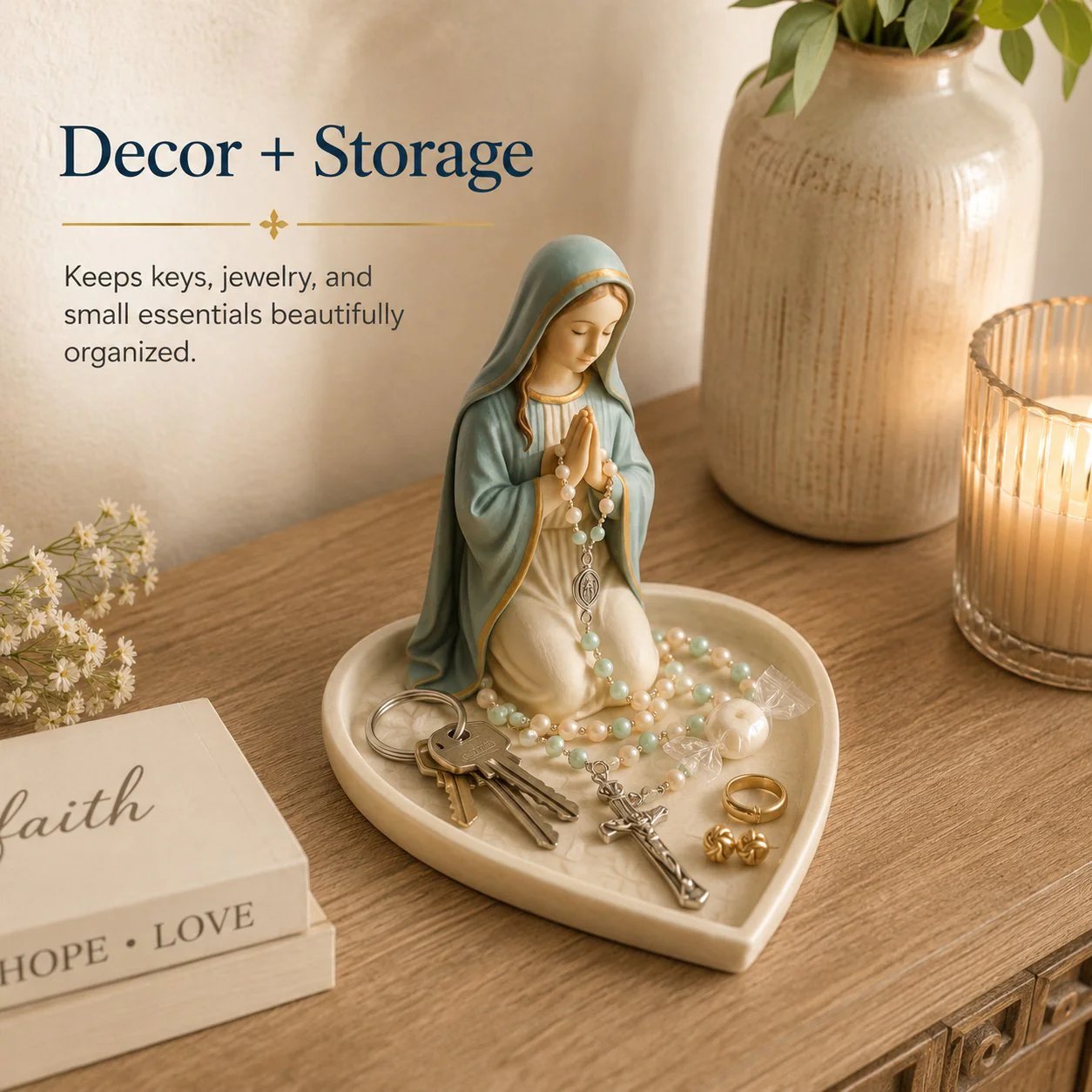 🎉✝️ HOT SALE 50% OFF - Graceful Faith Virgin Mary Ceramic Rosary Holder Keepsake Tray