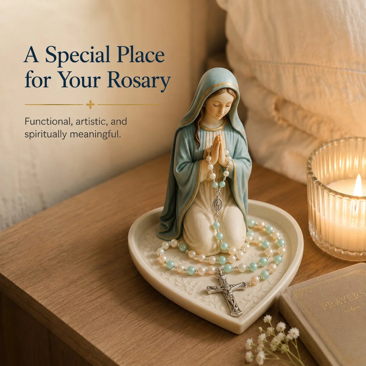 🎉✝️ HOT SALE 50% OFF - Graceful Faith Virgin Mary Ceramic Rosary Holder Keepsake Tray