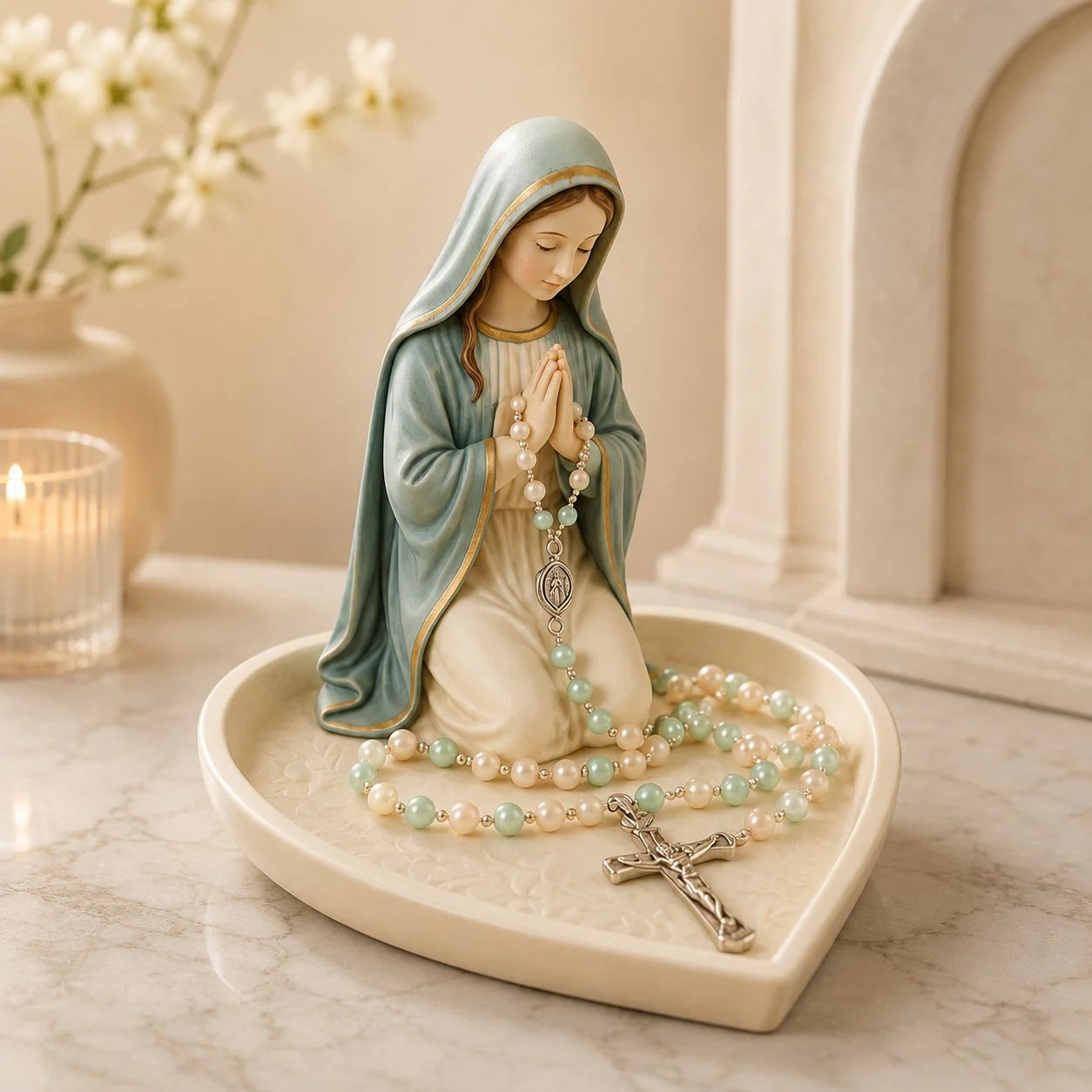 🎉✝️ HOT SALE 50% OFF - Graceful Faith Virgin Mary Ceramic Rosary Holder Keepsake Tray
